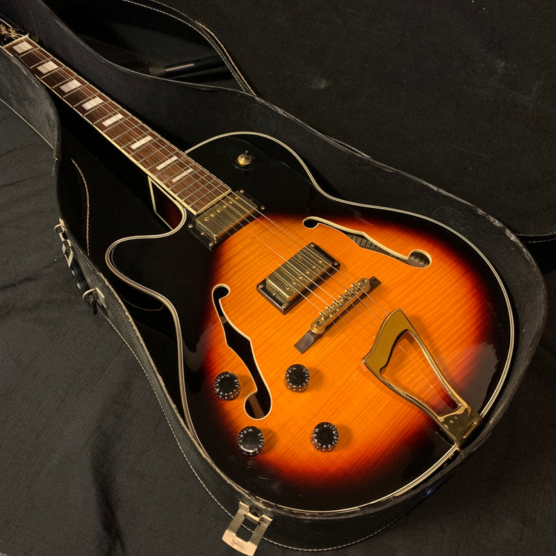 Used Stagg Left Handed Hollowbody Electric Guitar w/ Case - Sunburst