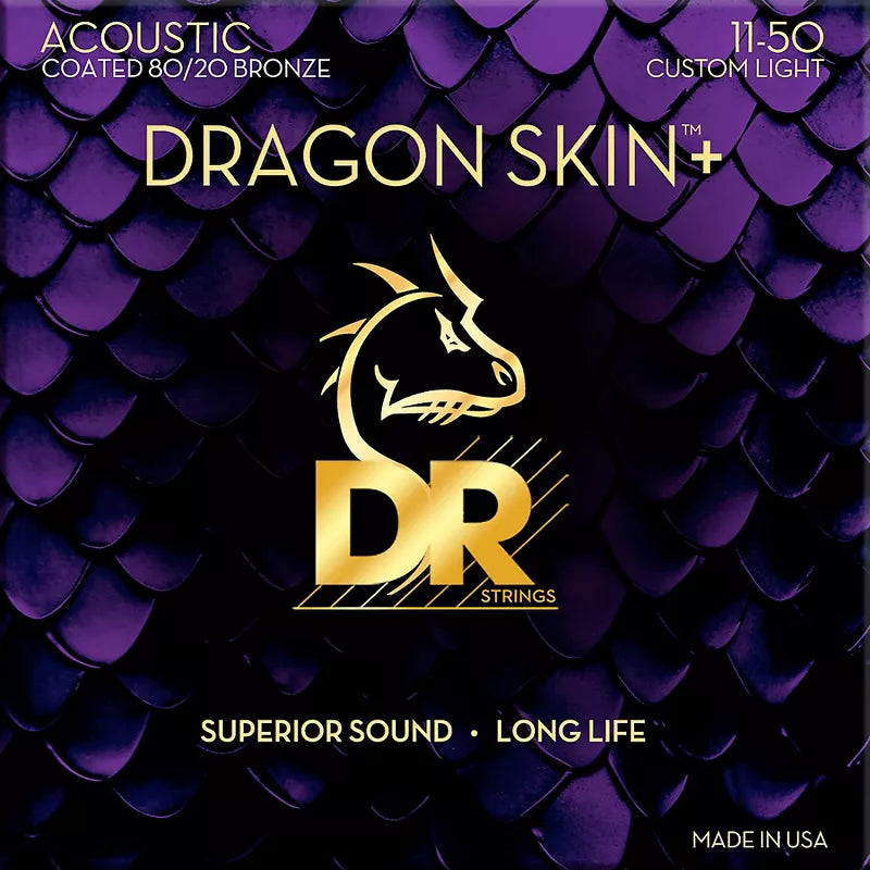 DR Strings Dragon Skin+ Coated 80/20 Bronze Acoustic Guitar Strings - 11-50