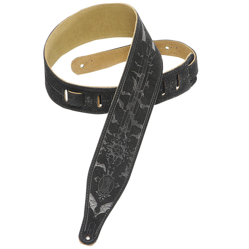 Levy's 2 1/2" Suede Leather Strap - Tooled Bats Design - Black