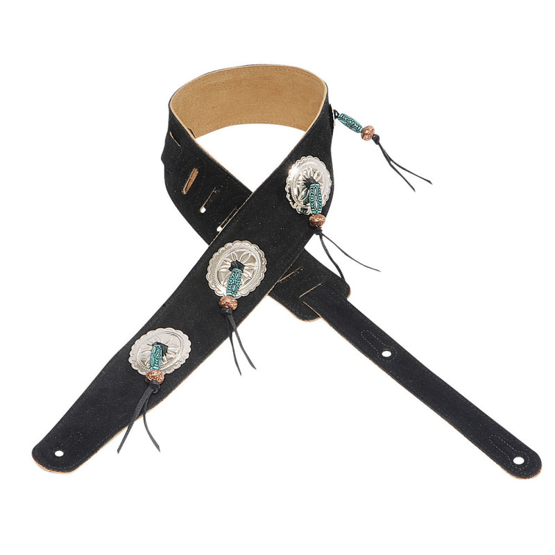 Levy's 2 1/2" Suede Leather Strap w/ Conchos and Turquoise Santa Fe Beads - Black