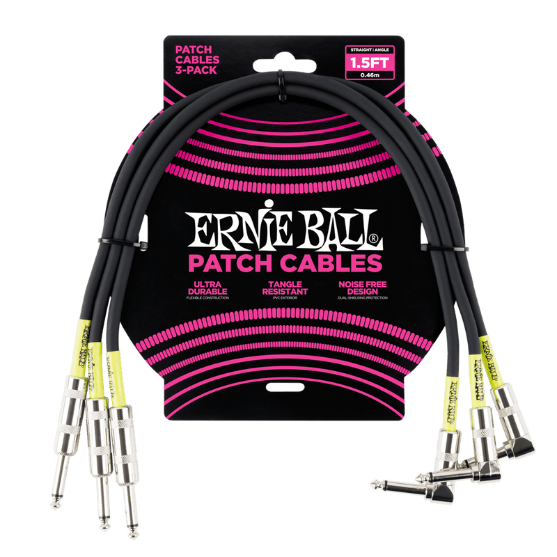 Ernie Ball 1.5ft Straight / Angle Patch Cables (3 pack) - Black